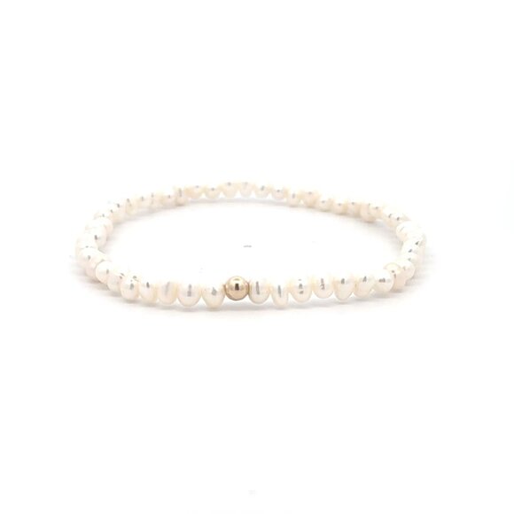 Stretch Freshwater Pearl Gemstone Beaded Stretch Bracelet 14K Gold Accent Bead - Picture 1 of 5